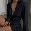 Sexy Swinging Collar Mini Dress Slim Solid Basic Dress Women Sundress Trendy Short Dress Casual Long Sleeve Costume Hot