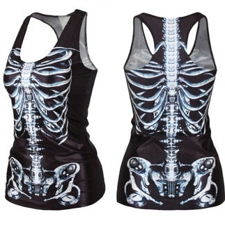 Sexy Tank top women t-shirt black vest tops 3D print ribs skull bone camisole knitted polyester horror