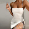 Sexy Tassel Diamonds Party Dress Women Spaghetti Straps Backless Split Bodycon For Women Elegant Dress