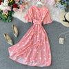 Sexy V-Neck Floral Print Boho Beach Party Dress 2023 Summer Ruffle Short Sleeve Lace Up Belt Midi Dress Wrap Sundress Slim Dress