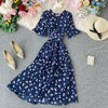 Sexy V-Neck Floral Print Boho Beach Party Dress 2023 Summer Ruffle Short Sleeve Lace Up Belt Midi Dress Wrap Sundress Slim Dress