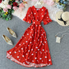 Sexy V-Neck Floral Print Boho Beach Party Dress 2023 Summer Ruffle Short Sleeve Lace Up Belt Midi Dress Wrap Sundress Slim Dress