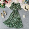 Sexy V-Neck Floral Print Boho Beach Party Dress 2023 Summer Ruffle Short Sleeve Lace Up Belt Midi Dress Wrap Sundress Slim Dress