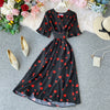 Sexy V-Neck Floral Print Boho Beach Party Dress 2023 Summer Ruffle Short Sleeve Lace Up Belt Midi Dress Wrap Sundress Slim Dress