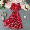 Sexy V-Neck Floral Print Boho Beach Party Dress 2023 Summer Ruffle Short Sleeve Lace Up Belt Midi Dress Wrap Sundress Slim Dress