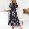 Sexy V-Neck Women Tassel Party Dress Elegant Vintage Pattern Printed Long Dress Spring Summer Casual Short Sleeve Dress Vestidos