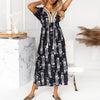 Sexy V-Neck Women Tassel Party Dress Elegant Vintage Pattern Printed Long Dress Spring Summer Casual Short Sleeve Dress Vestidos