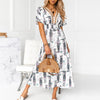Sexy V-Neck Women Tassel Party Dress Elegant Vintage Pattern Printed Long Dress Spring Summer Casual Short Sleeve Dress Vestidos