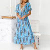 Sexy V-Neck Women Tassel Party Dress Elegant Vintage Pattern Printed Long Dress Spring Summer Casual Short Sleeve Dress Vestidos