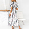 Sexy V-Neck Women Tassel Party Dress Elegant Vintage Pattern Printed Long Dress Spring Summer Casual Short Sleeve Dress Vestidos