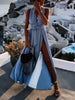 Sexy V-neck Backless Cross Lace-up Long Dress Elegant High Split Pleated Beach Party Dress Women Solid Sleeveless Summer Dresses