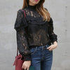 Sexy White Green Black Lace Flower Blouse Shirt Hollow Out Mesh Ruffle Transparent Blusas Women Lantern Sleeve Blouse