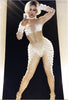 Sexy White Small Balls Jumpsuit Christmas Stage Wear Women's Stretch Nude Rompers Nightclub Show Birthday Prom Celebrate Costume