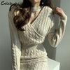 Sexy Woman Knit Dress Split Autumn High Waist Apricot Chic Mid Dress Sweater Vestido Korean Runway Knitwear Winter
