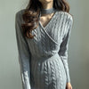 Sexy Woman Knit Dress Split Autumn High Waist Apricot Chic Mid Dress Sweater Vestido Korean Runway Knitwear Winter