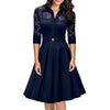 Sexy Women A Line High Collar Tea Length Tulle Appliques Casual Lace Dress