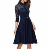 Sexy Women A Line High Collar Tea Length Tulle Appliques Casual Lace Dress