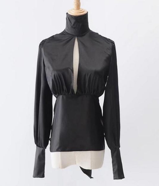 Sexy Women Blouses Satin Women Tops Ladies Retro Long Sleeve Backless Hollow Out Various Wearing Woman Shirt 2022 Autumn White