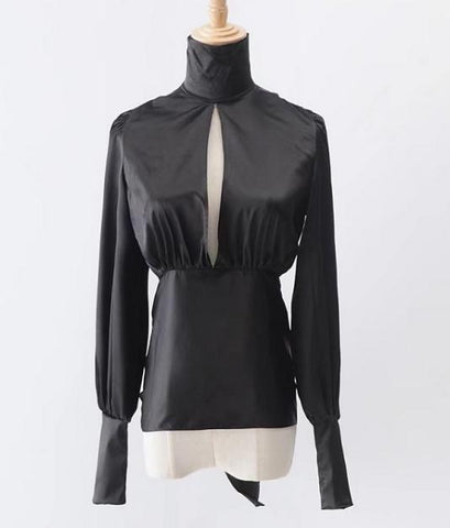 Sexy Women Blouses Satin Women Tops Ladies Retro Long Sleeve Backless Hollow Out Various Wearing Woman Shirt 2022 Autumn White