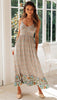 Sexy Women Bohemian Summer Holiday Maxi Dress Ruffles Strap Sleeveless Backless V-Neck Print Slim Long Dress Streetwear