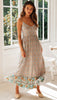 Sexy Women Bohemian Summer Holiday Maxi Dress Ruffles Strap Sleeveless Backless V-Neck Print Slim Long Dress Streetwear