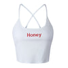 Sexy Women Crop Top 2022 Summer Honey Letter Embroidery Strap Tank Tops Cropped Feminino Ladies Elastic Shirt Vest Camisole