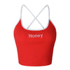 Sexy Women Crop Top 2022 Summer Honey Letter Embroidery Strap Tank Tops Cropped Feminino Ladies Elastic Shirt Vest Camisole