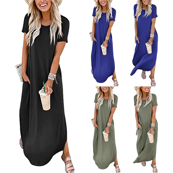 Sexy Women Dress Plus Size Summer 2022 Solid Casual Short Sleeve Maxi Dress For Women Long Dress robe femme Lady Dresses vestido