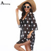 Sexy Women Dress Summer Transparent Beach Dresses Loose Swimwear 3/4 Sleeve Dot Print V-neck Cover-up Dress Tunic Robe Femme