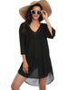 Sexy Women Dress Summer Transparent Beach Dresses Loose Swimwear 3/4 Sleeve Dot Print V-neck Cover-up Dress Tunic Robe Femme