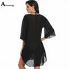 Sexy Women Dress Summer Transparent Beach Dresses Loose Swimwear 3/4 Sleeve Dot Print V-neck Cover-up Dress Tunic Robe Femme