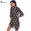 Sexy Women Dress Summer Transparent Beach Dresses Loose Swimwear 3/4 Sleeve Dot Print V-neck Cover-up Dress Tunic Robe Femme