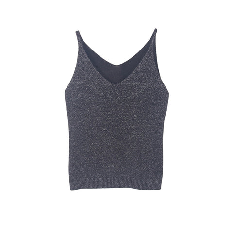 Sexy Women Fashion Summer Icecr Camisole Bruiser Crop Top Glittering Knitting Vest Top V-Neck Blouse Casual Tank Tops