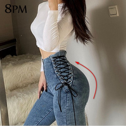 Sexy Women High Waist Slim Jeans Elastic Push Up Hips Knitted Denim Pants 2022 Slim Feet Pencil Pants Nine Pants ouc1010