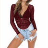 Sexy Women Ladies V Neck Lace Mesh Blouse Tops Body Suits Backless Hollow Out Skinny 2022 Party Club Wear Tee Shirts blusa mujer