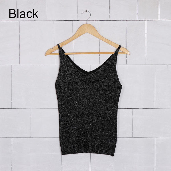 Sexy Women Lady Colorful giltter Knitted Tank Tops Camisole Gold Thread Top Vest Sequined Stretchable Slim Tops