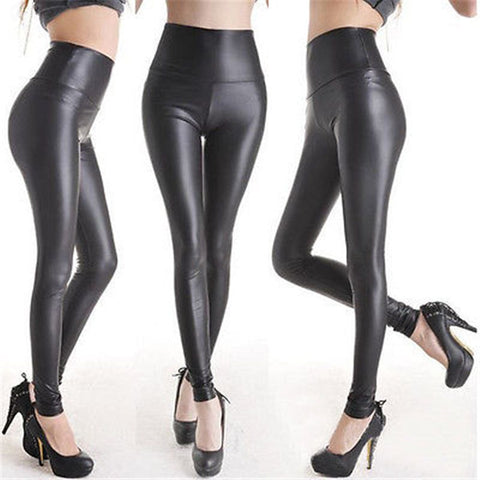 Sexy Women Matt look high waist Stretch faux leather Slim pants leggings long Single layer PU Faux leather leggings
