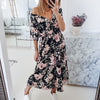 Sexy Women Off Shoulder Floral Print Dress Summer Casual V Neck Elegant Holiday Dress Female High Waist Slim Short Sleeve Dress