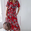 Sexy Women Off Shoulder Floral Print Dress Summer Casual V Neck Elegant Holiday Dress Female High Waist Slim Short Sleeve Dress