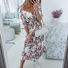 Sexy Women Off Shoulder Floral Print Dress Summer Casual V Neck Elegant Holiday Dress Female High Waist Slim Short Sleeve Dress