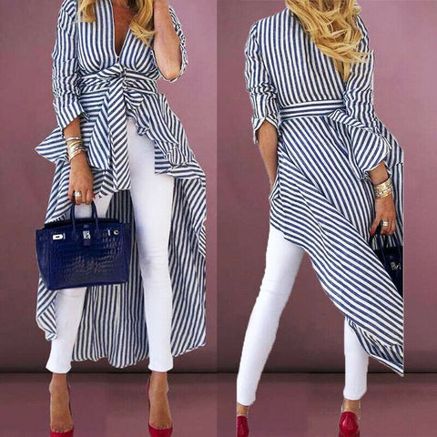 Sexy Women Shirt Long Sleeve Striped Tied Front Shirt Tops Blouse Ladies Shirts And Blouses Party Streetwear Office Lady Shirts