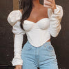 Sexy Women Solid Color Square Neck Ruched Long Puff Sleeve Slim T-shirt Blouse 2023 Spring Autumn Women Shirts Loose Blouses