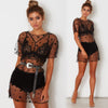 Sexy Women Star Printed Dresses Short Sleeve Casual Mesh Transparent  Black Summer Mini Dress Women