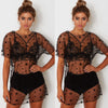 Sexy Women Star Printed Dresses Short Sleeve Casual Mesh Transparent  Black Summer Mini Dress Women