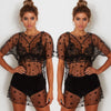 Sexy Women Star Printed Dresses Short Sleeve Casual Mesh Transparent  Black Summer Mini Dress Women