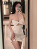 Sexy Women Summer Nghtclub Strapless Wrapping Chest Bodycon Slim Hip Backless White Evening Party bandage Dress ladies