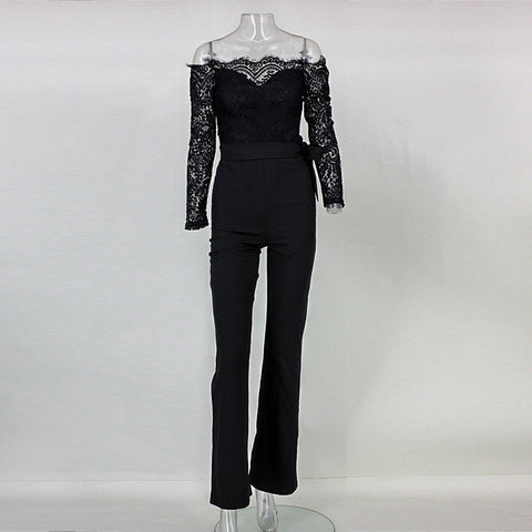 Sexy Women Summer Lace Jumpsuit Long Sleeve Off Shoulder Sexy Party Clubwear Playsuit Bodycon Party Sexy Jumpsuits
