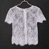 Sexy Women Tops Black Short Sleeve O Neck Sexy Vintage Lace Blouse Hollow Out Zipper Back Short Clubwear