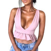 Sexy Women Tops Summer Crop Top Sleeveless Ruffle Hem Shirt Blouse Casual Deep V Neck Tank Ruffles Backless camisole feminino