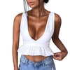 Sexy Women Tops Summer Crop Top Sleeveless Ruffle Hem Shirt Blouse Casual Deep V Neck Tank Ruffles Backless camisole feminino